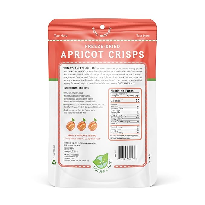 Nature’s Turn Freeze-Dried Fruit Crisps – Healthy, Gluten-Free, Crispy & Delicious, Plant-Based Snack, Ideal for Cereal, Smoothies, School Lunches, & On-the-Go, Sour Apricot, Bags of 6 (0.53 oz Each)