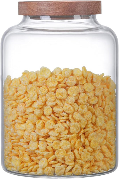 Large Glass Jar with Wooden Lid Glass Sugar Containers Kitchen Canisters Pantry Glass Food Storage Container for Candy Coffee Bean Cereal Flour Cookies