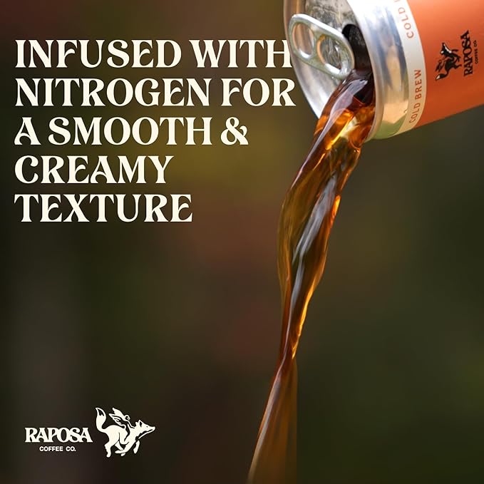 Raposa Nitro Cold Brew Ready to Drink Coffee 250ml - 8.45oz - Dairy Free - Cold brew ready to drink, Non GMO, No Artificial Anything - 225mg Caffeine (Classic Dark Roast)