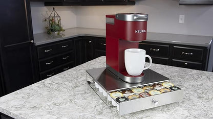 Nifty Coffee Pod Drawer – Stainless-Steel, Compatible with K-Cups, 36 Pod Pack Holder, Rolling Drawer, Under Coffee Pot Storage Sliding Drawer, Home Kitchen Counter Organizer