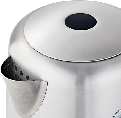 Amazon Basics Electric Stainless Steel Kettle for Tea and Coffee, BPA-Free, Fast Boiling, Auto Shut-Off, 1.1 Quarts, 1500W, Black and Silver
