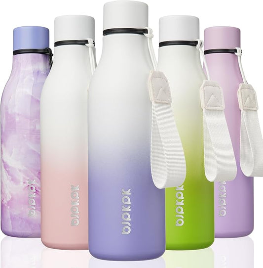 BJPKPK Insulated Water Bottles, 18 oz Stainless Steel Metal Water Bottle with Strap, BPA Free Leak Proof Thermos, Mugs, Flasks, Reusable Water Bottle for Sports & Travel, Lilac Elegance