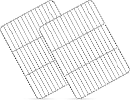 2 Pack Small Baking Cooling Racks, Homikit 9.7 * 7.5 Inch Stainless Steel Wire Rack for Cooking Roasting Grilling, Fit for Toaster Oven Pan, Non-toxic & Heavy-Duty