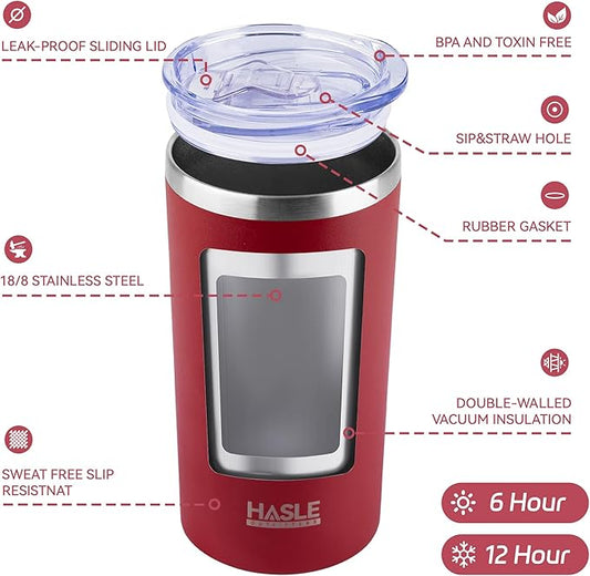 HASLE OUTFITTERS 12 oz Skinny Tumbler, Stainless Steel Insulated Slim Tumbler set bulk with Lid, Reusable Double Wall Travel Coffee Mug, Durable Powder Coated Travel Water Cup(Red,12)