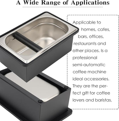 Espresso Knock Box, Stainless Steel Coffee Bag Container, With Steel Bracket And Noise Reducing Rubber Ring (L)