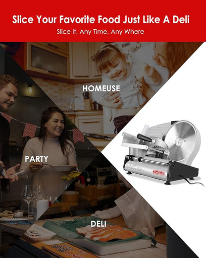 TOOGOOD 8.7" Meat Slicer, Electric Meat Slicer Machine with Removable Stainless Steel Blade, Deli Food Slicer for Home Use, Slicing Frozen Meat,Hard Cheese, Ham and Deli, Silver