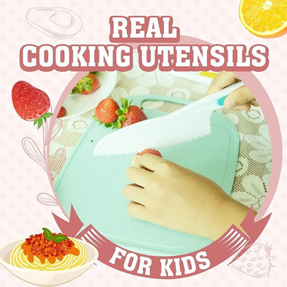 JoyTown Kids Cooking and Baking Set with Storage Case – Real Cooking Supplies with Cookbook, Knives, Timer, Kids Baking Kit for Girls & Boys – Complete Utensils Accessories with Chef Apron & Hat