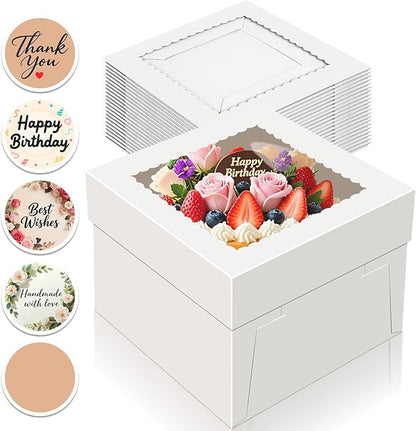15 PCS Cake Boxes 10 Inch, 10x10x8 Tall Cake Box, 10 Inch Cake Box with Window, White Bakery Boxes, Large Baking Boxes, Cajas Para Pasteles, 10x10 Cake Boxes for Birthday, Wedding, Party, Business