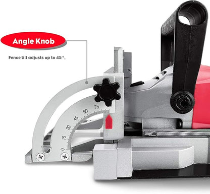 AOBEN Biscuit Cutter Plate Joiner 8.5 Amp With No. 0 Wood(30 Pcs) No. 10 Wood(30 Pcs) No. 20 Wood(50 Pcs), 4" Tungsten Carbide Tipped Blade, Adjustable Angle And Dust Bag