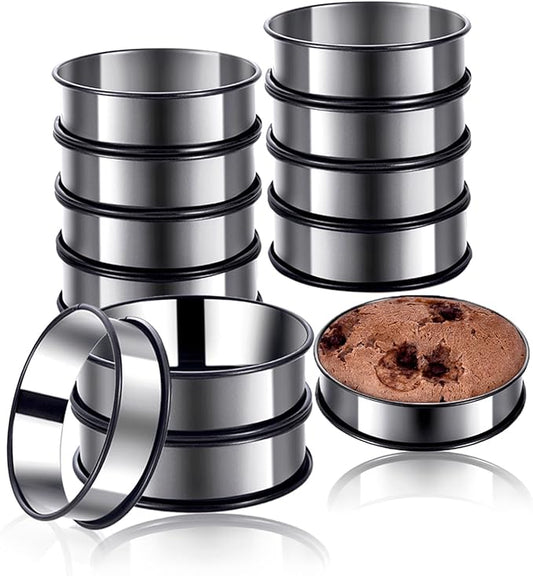 12Pieces Crumpet Rings Nonstick English Muffin Rings, 3.15 Inch Stainless Steel Double Rolled Metal Baking Tart Ring Molds for cookies, pastries