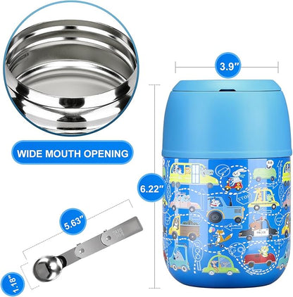 17 oz Insulated Lunch Containers Hot Food Jar, Wide Mouth Lunch Thermo for Kids Adults, Vacuum Stainless Steel Lunch Box With Handle Folding Spoon for School, Office Blue - Car