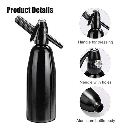 AstraLoom Soda Siphon,1L Portable Nostalgic Seltzer Water Maker Kit, Aluminum Sparkling Water Maker for Carbonated Drinks/Juices/Cocktails, Use 8 gram CO2 Cartridges (Not Included) (Black)