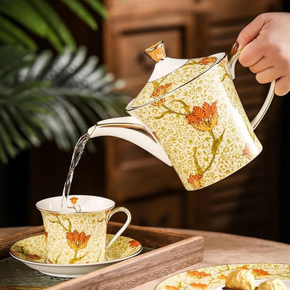 ACMLIFE Tea Set for Adults- Fine China Tea Set for 6, 21-Piece Vintage British Coffee Set English Porcelain Tea Pot Sets for Adult Tea Party for Women Gift (Tulip Yellow, Extra Large 21)