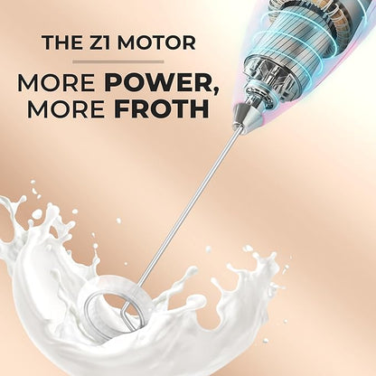 Zulay Kitchen Powerful Milk Frother Wand With 4 AA Duracell Batteries - Ultra Fast Handheld Drink Mixer - Electric Whisk Foam Maker for Coffee, Lattes, Cappuccino, Matcha & Creamer -