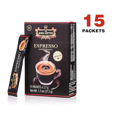 King Coffee Espresso, Vietnamese Instant Coffee Arabica, Medium Dark Roast, 15 Packets x 2.5g, Pack of 1