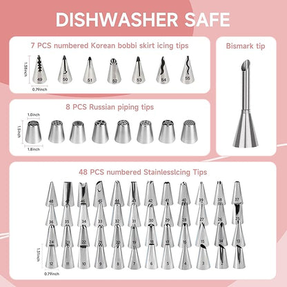 Cake Decorating Kit, 138pcs Cake Decorating Supply with 12 Inch Aluminium Cake Turntable, 64 Numbered Icing Piping Tips, 2 Spatulas, 3 Icing Comb Scraper and Leveller, Piping Bags,cake decorating tool