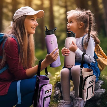NATURE PIONEOR Insulated Water Bottles with Straw - 40oz Stainless Steel Vacuum Bottle with Holder/Carrier/Sleeve - Reusable 18/8 Food Grade 40 oz Water Jug