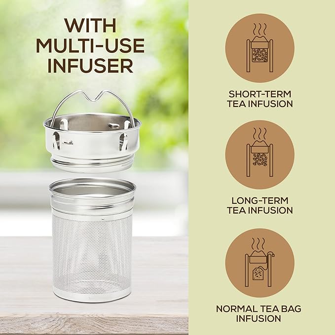 LeafLife Premium Bamboo Tea Bottle for Loose Tea - Tea Infuser Bottle - Tea Gifts - Insulated Water Bottle/Coffee Tumbler/Tea - Tea Gift Set, Tea Accessories - Tea Tumbler 22oz