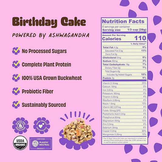 Clusterbucks Superfood Clusters – Grain-Free, Keto-Friendly Granola with Regeneratively Grown Sprouted Buckwheat– Gluten-Free, Low-Carb, Organic Healthy Snack (3-Pack, Birthday Cake)