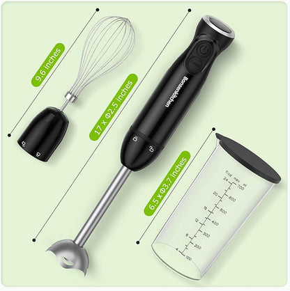 Bonsenkitchen Immersion Blender Handheld, 12-Speed and Turbo Hand Blender Electric with Sharp Blades, 3-In-1 Hand Held Stick Mixer with Egg Whisk, 24oz Beaker for Soups, Smoothies, Sauce