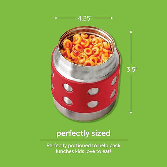 LunchBots Thermal 8 oz Triple Insulated Thermos - Hot 6 Hours or Cold 12 Hours - Leak Proof Thermos Soup Jar - All Stainless Interior - Navy Lid - Red Dots