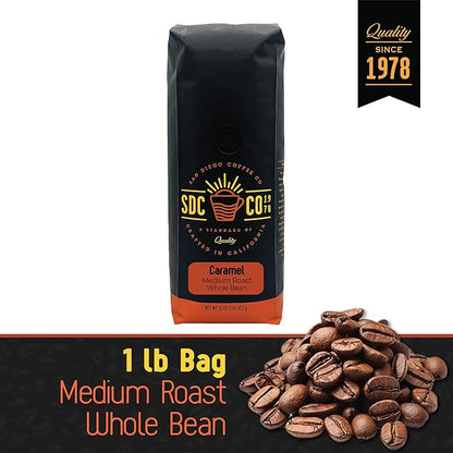San Diego Coffee Caramel, Medium Roast, Whole Bean Coffee, 16-Ounce Bag Café en grano tostado