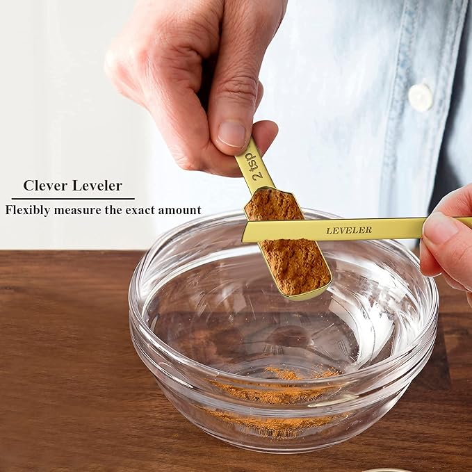 Wildone Gold Measuring Cups & Spoons Set of 21 - Includes 7 Stainless Steel Nesting Measuring Cups, 8 Measuring Spoons, 1 Leveler & 6 Mini Measuring Spoons, Ideal for Dry & Liquid Ingredients
