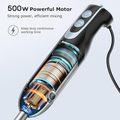FRESKO Immersion Handheld Blender 500W with 700ml Beaker, 12-Speed & Turbo Mode Hand Blender Stick, 304 Stainless Steel Blades