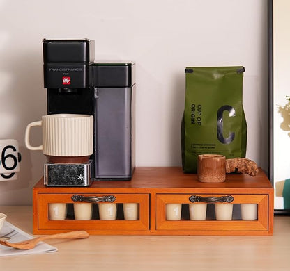 Wooden K-Cup Organizer - Coffee Pod Storage Box, 15.6 * 11.7 * 3.1 in, Compatible for Keuring Pod Holder, 30-50 Pod Capacity, No Assembly Required, Tea Bag Organizer Counter, Coffee Stand with Drawer