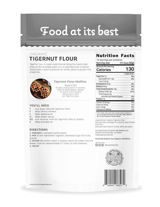 Quay Naturals Organic Tigernut Flour, 1lb, Gluten Free, Grain Free, Nut Free Flour - Paleo Friendly - Non GMO