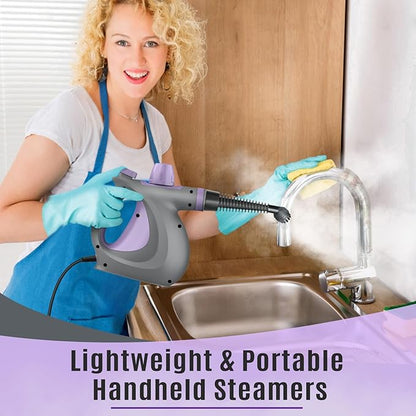 Pressurized Handheld Multi-Surface Natural Steam Cleaner with 12 pcs Accessories, Multi-Purpose Steamer for Home Use, Steamer for Cleaning Floor, Upholstery, Grout and Car (Purple)