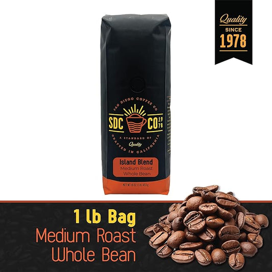 San Diego Coffee Island Blend, Medium Roast, Whole Bean Coffee, 16-Ounce Bag Café en grano tostado