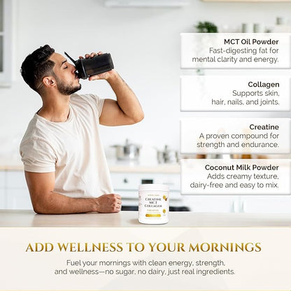 CreaFuel Creatine Collagen MCT Coconut Coffee Creamer Powder Sugar Free Keto and Paleo Friendly Supplement for Muscle Energy Brain Health Skin and Joint Support 30 Servings