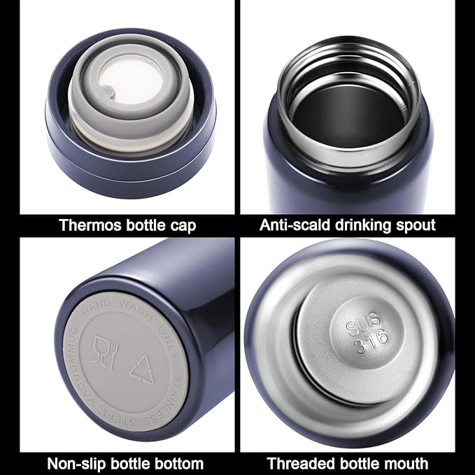 10oz Mini Water Bottle Stainless Steel Thermos Small Flask - Insulated Vacuum, Leak Proof, Keeps Drinks Hot/Cold - Ideal for Coffee, Tea, Water - Blue