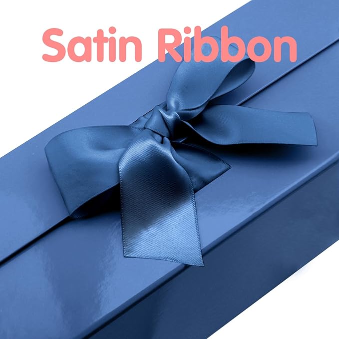 HAPPY POTATO Large Gift Box with Lids and Ribbon 13.5x9x4.1 Inches, Groomsman Proposal Box, Magnetic Blue Gift Box for presents (Glossy Blue)