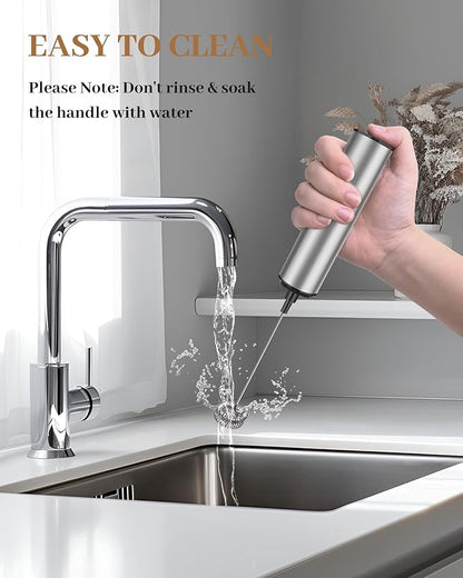 Milk Frother Rechargeable with Cover - Coffee Frother Wand, Drink Mixer Handheld with 2 Detachable Stainless Whisks 2 Speed Adjustable for Latte, Cappuccino, Hot Chocolate, Egg, Silver