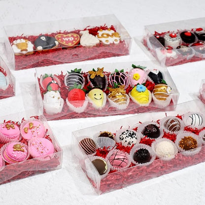 24PCS 12x5x2 Inches Clear Treat Boxes for Chocolate Covered Strawberries, Cocoa Bombs, Donuts, Muffins, Pastries, Bakery, Cookie, Macaron, Gift Boxes for Party Favors