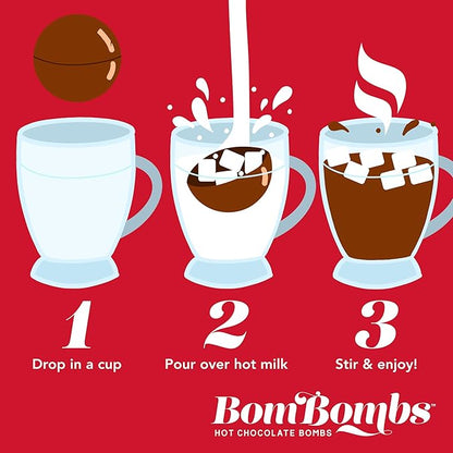 Bombombs, Hot Chocolate Bomb Gift Set, 5 Flavors in Colorful Wrappers; Fudge Brownie, Caramel Candy, S'Mores, Cookies & Cream, & Peppermint, Set of 24