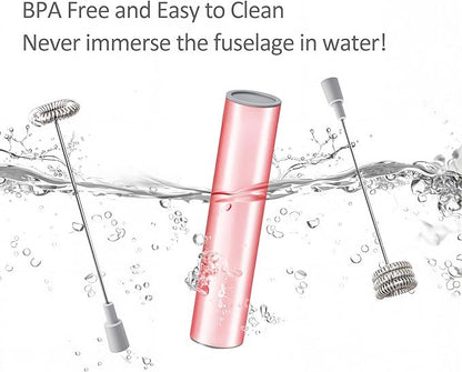 Electric Milk Frother Handheld,Travel Coffee Drink Mixer Batteries Included, 304 Stainless Steel Whisk for latte Cappuccino,Bulletproof Coffee Hot Chocolate,Egg Rose Pink