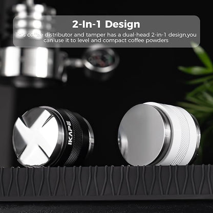 IKAPE Coffee Products, 53mm Coffee Distributor & Hand Tamper, Adjustable Depth Espresso Distributor Fits All 53mm Espresso Portafilter, Compatible with 54MM Breville Bottomless Portafilter (Black)