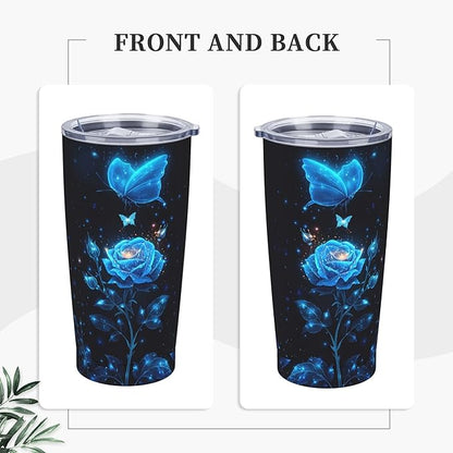 Rose Tumbler with Lid and Straw 20oz Coffee Tumblers Leakproof Stainless Steel Travel Mug Vacuum Insulated Cup for Iced and Hot