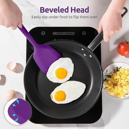 600ºF Heat Resistant Silicone Turner: U-Taste 13.6in Solid Kitchen Spatula Flipper, Food Grade Flexible & Thin Rubber Seamless Cooking Utensil for Flipping Egg, Pancake in Nonstick Cookware (Purple)