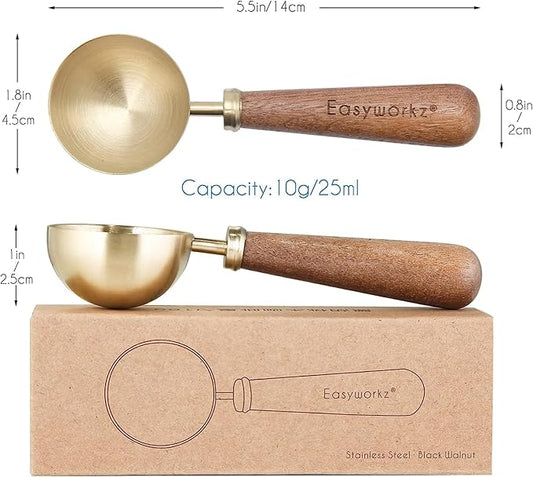 Easyworkz Retro Stainless Steel Coffee Spoon With Black Walnut Handle,10g - Measuring Spoon (Brushed gold)