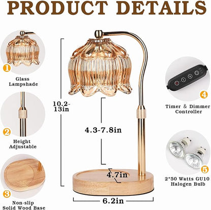 Christmas Birthday Gifts for Women, Candle Warmer Lamp with Timer & Height Adjustable, House Warming Gift for New Home Enssentials, Gift for Mom Grandma, Flower Candle Warming Lamp