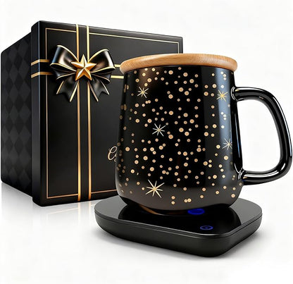 Coffee Cup Warmer with Mug Set: 2025 Upgraded Gifts for Christmas,Thanksgiving Cup Warmer with Temperature Setting and Auto Shut Off for Coffee Lover - Coffee Mug Warmer for Desk