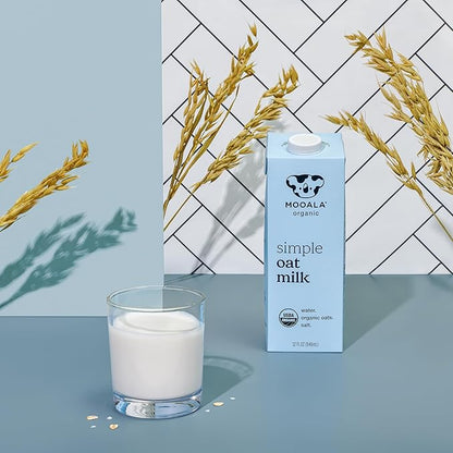Mooala Organic Simple Oat Milk, 32oz - 3 Ingredient, Shelf Stable, No Gums, No Oils, No Fillers, Non-GMO, No Additives, Dairy Free Plant Based Milk, 6 pack