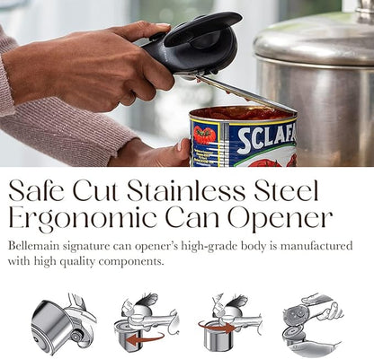 Bellemain Stainless Steel Can Opener – Manual Can Opener For seniors - Ergonomic Smooth edge Can Opener Hand Held Heavy Duty – Easy to use can opener safe cut