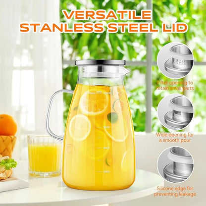 1 Gallon 128oz Glass Pitcher, Water Pitcher with Lid and Spout, Glass Carafe for Hot/Cold Drink, Water Jug for Iced Tea, Coffee, Juice, Milk, Beverage (Extra-Wide Mouth)