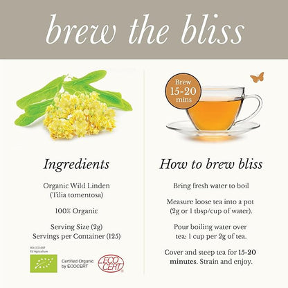 Wild Bliss Organic Linden Flower Tea - Caffeine Free Loose Leaf Calming Herbal Tea - 8.8 Ounces - 125 Servings