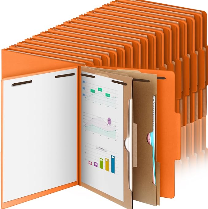 36 Pcs Classification Folders Letter Size, Back to School Supply for Teacher, Student, 2 Pocket Dividers Pressboard File Folder Bulk with 2 Fasteners, 2 in Expanding File Organizer (Orange)